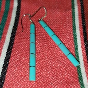 Vintage Sterling Silver Genuine Inlay Turquoise